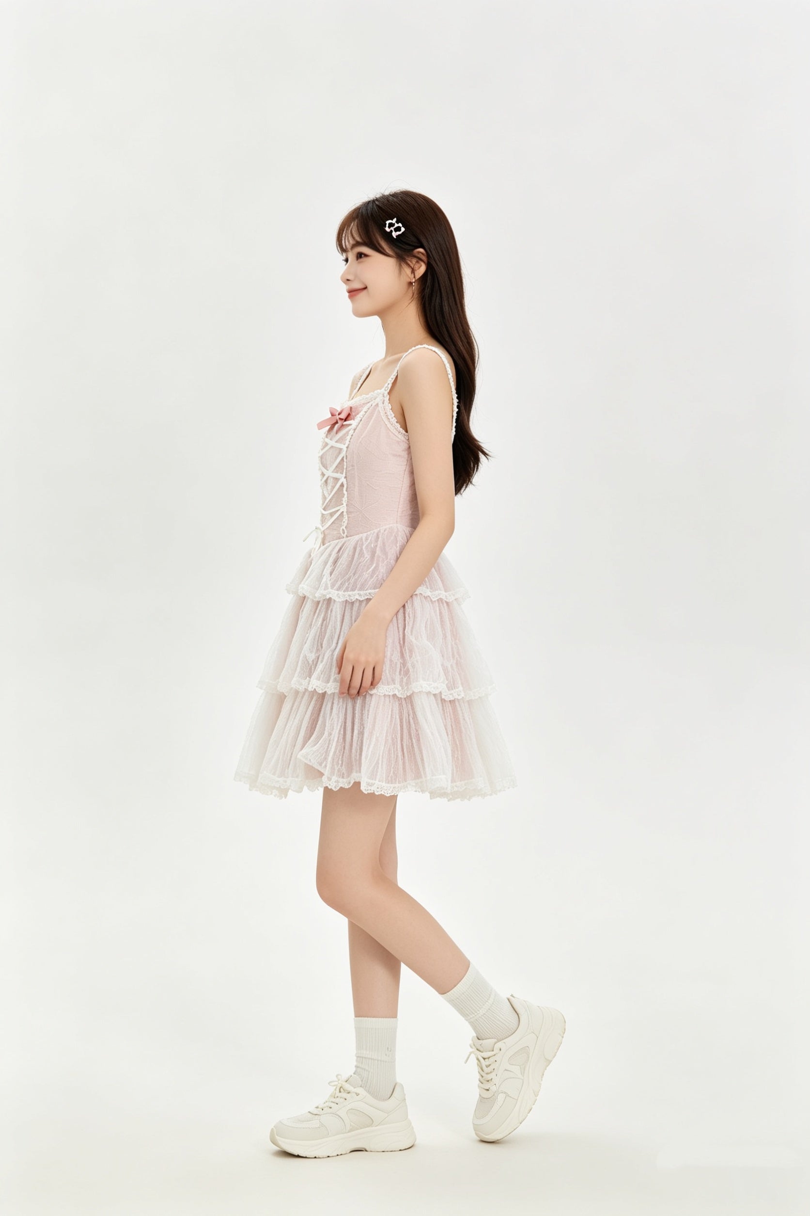 Bow Lace-Up Corset Tiered Tulle Mini Dress