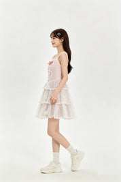 Bow Lace-Up Corset Tiered Tulle Mini Dress