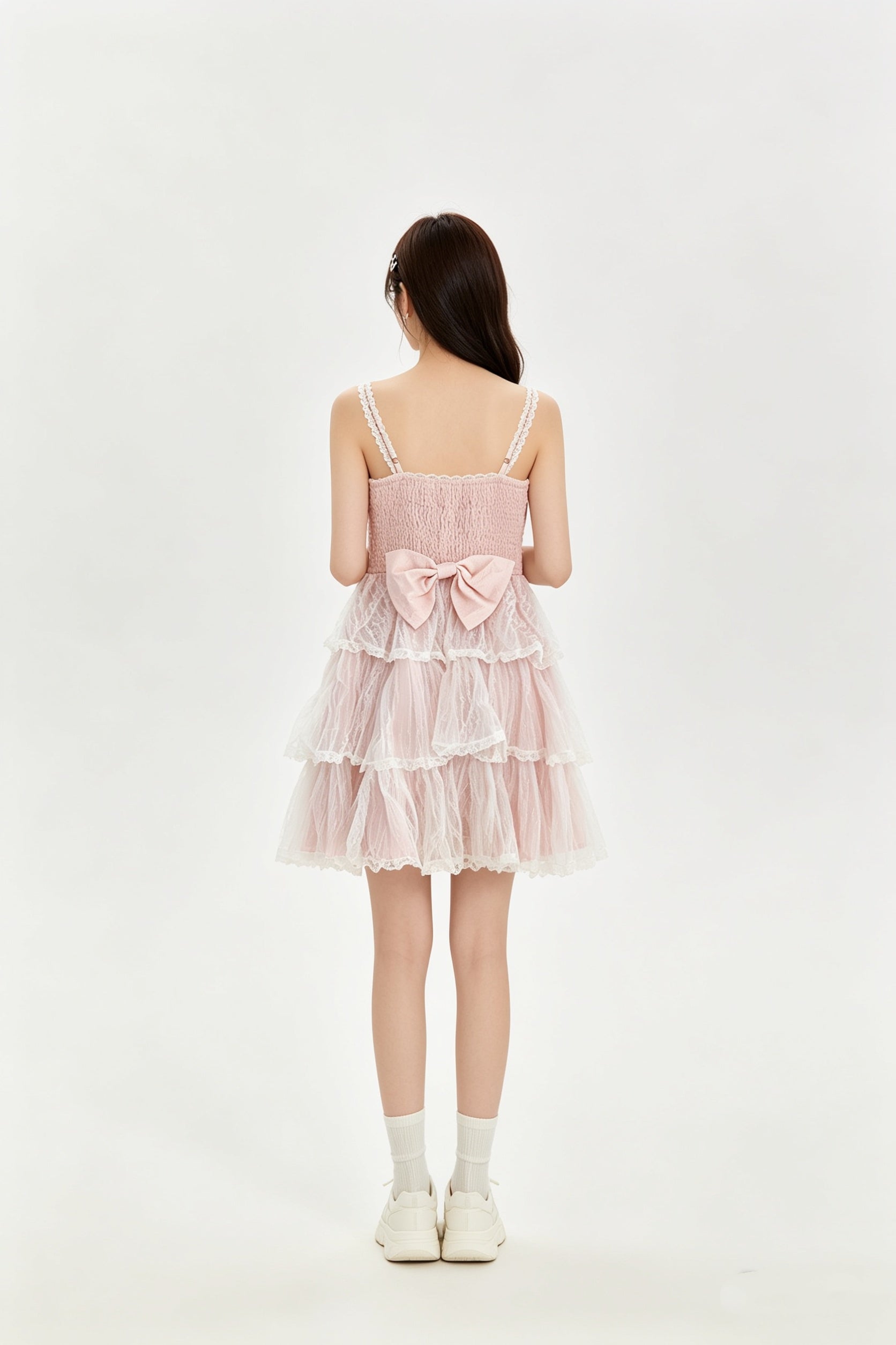 Bow Lace-Up Corset Tiered Tulle Mini Dress