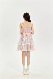 Bow Lace-Up Corset Tiered Tulle Mini Dress