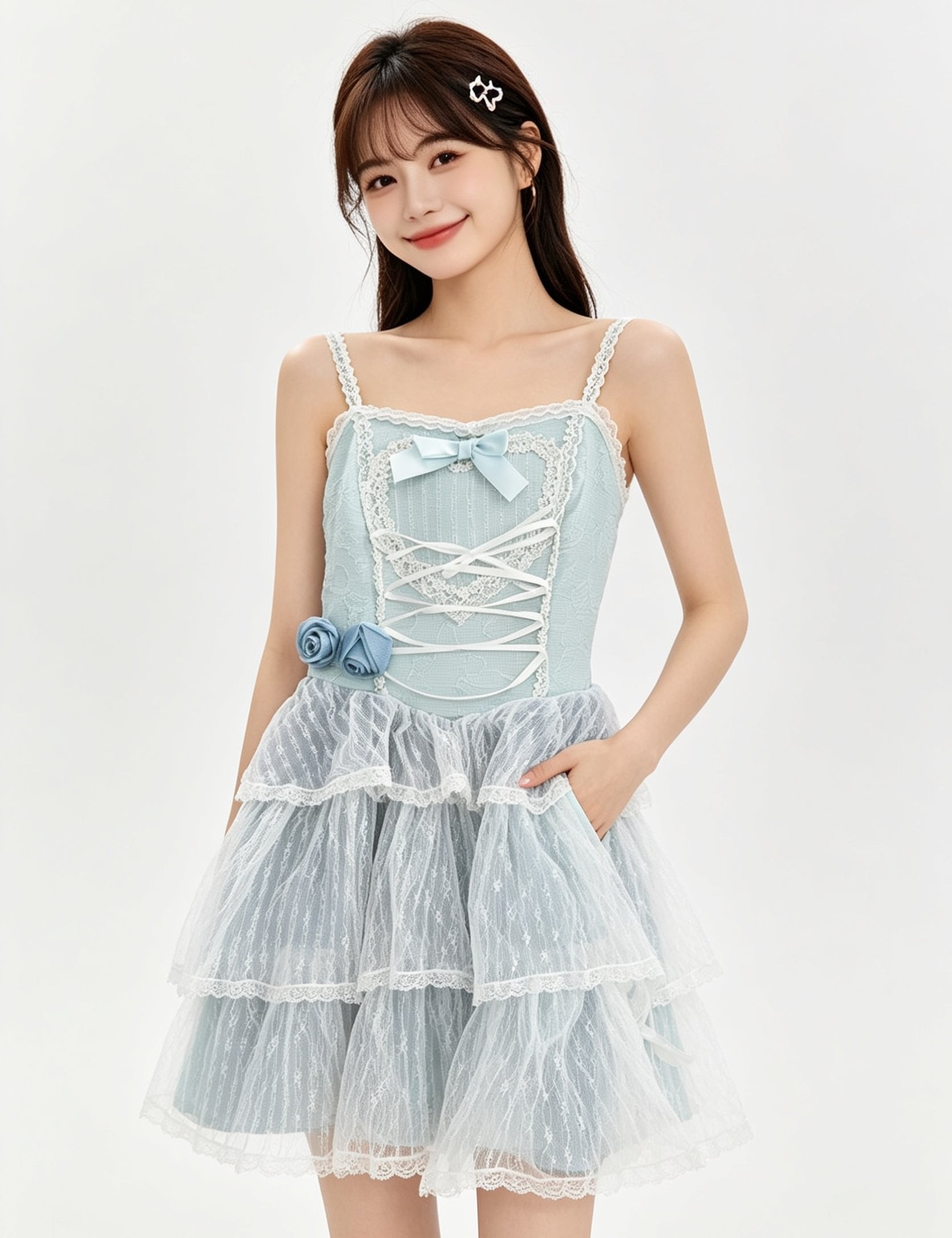 Bow Lace-Up Corset Tiered Tulle Mini Dress