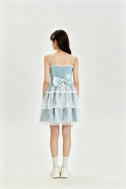 Bow Lace-Up Corset Tiered Tulle Mini Dress