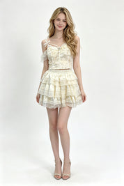 Tiered Organza Ruffle Mini Skirt