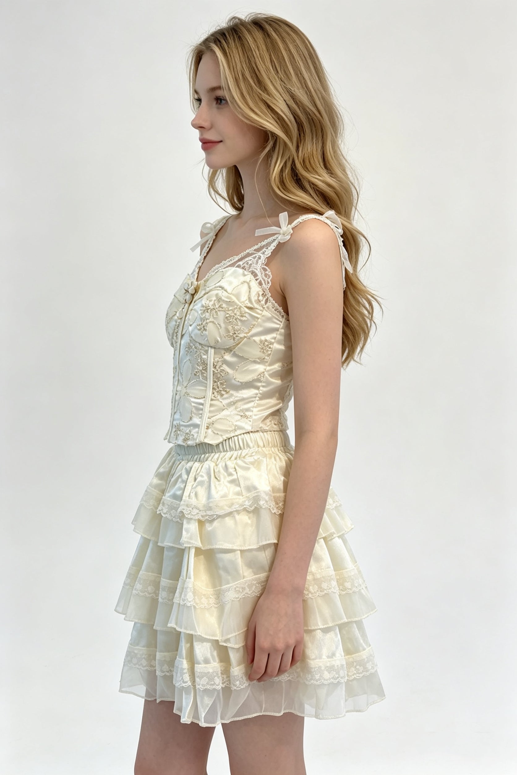 Tiered Organza Ruffle Mini Skirt