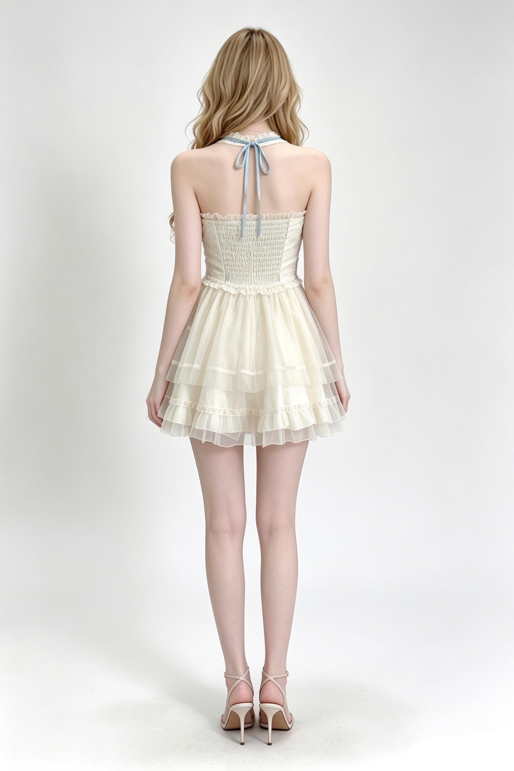 Halter Cross-Lace Corset Tiered Tulle Mini Dress