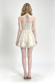 Halter Cross-Lace Corset Tiered Tulle Mini Dress