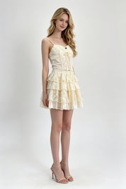 Cream Floral Lace Heart Brooch Cross-Lace Corset Top