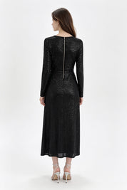 Black Sequin Long Sleeve Wrap Twist Maxi Dress