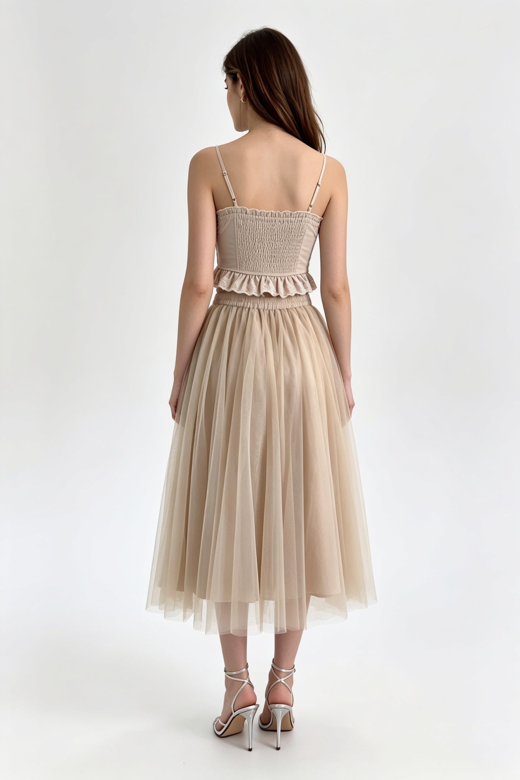 Champagne Floral Lace Appliqué Cross-Lace Peplum Corset Top