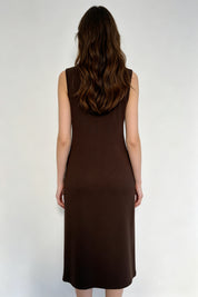 Chocolate Brown Crew Neck Sleeveless Midi Dress