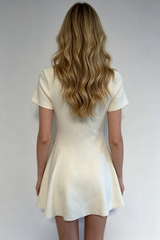 Cream Crystal Bow Square Neck Skater Mini Dress