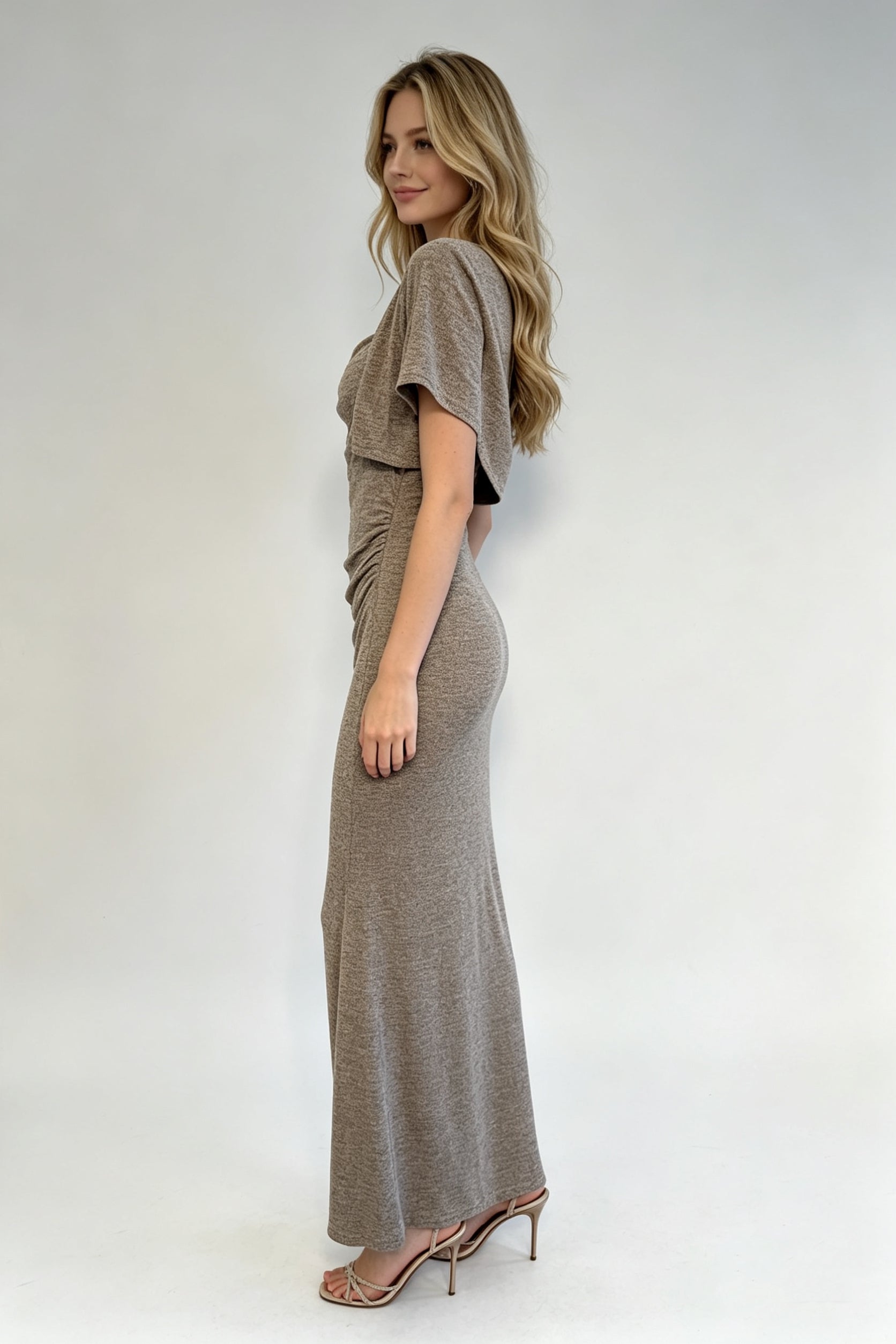 Mocha Shimmer Knit Sweetheart Bolero & Maxi Dress Set
