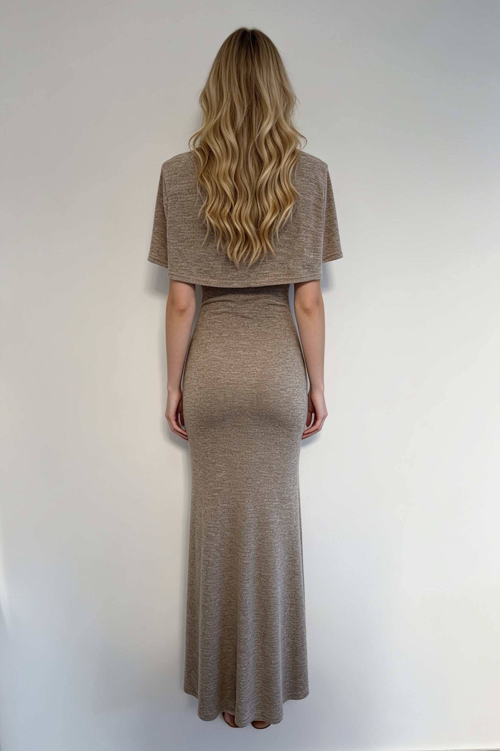 Mocha Shimmer Knit Sweetheart Bolero & Maxi Dress Set