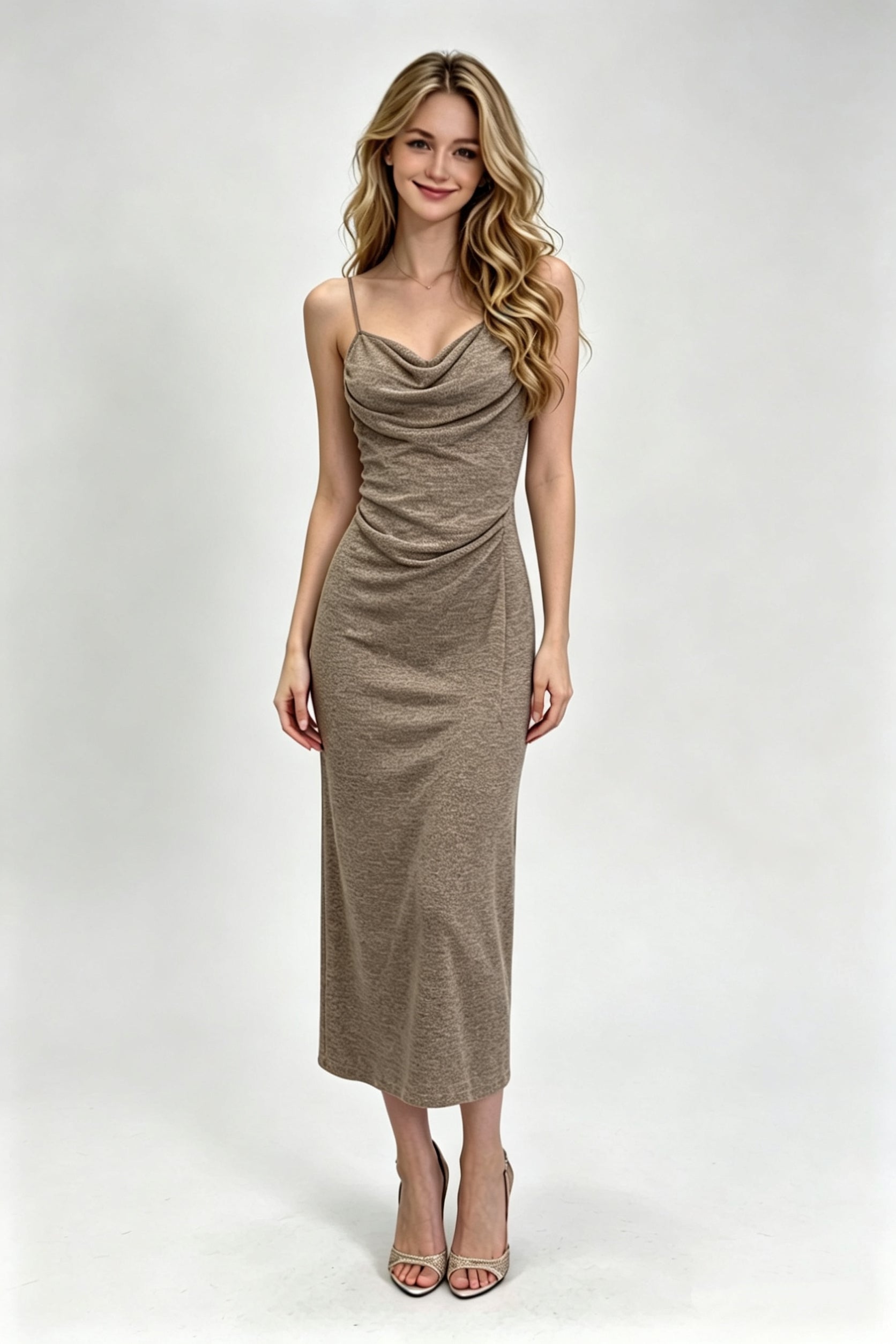 Mocha Shimmer Knit Sweetheart Bolero & Maxi Dress Set