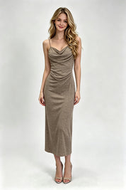 Mocha Shimmer Knit Sweetheart Bolero & Maxi Dress Set