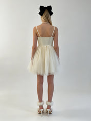 Ruched Double Bow Corset Tulle Mini Dress