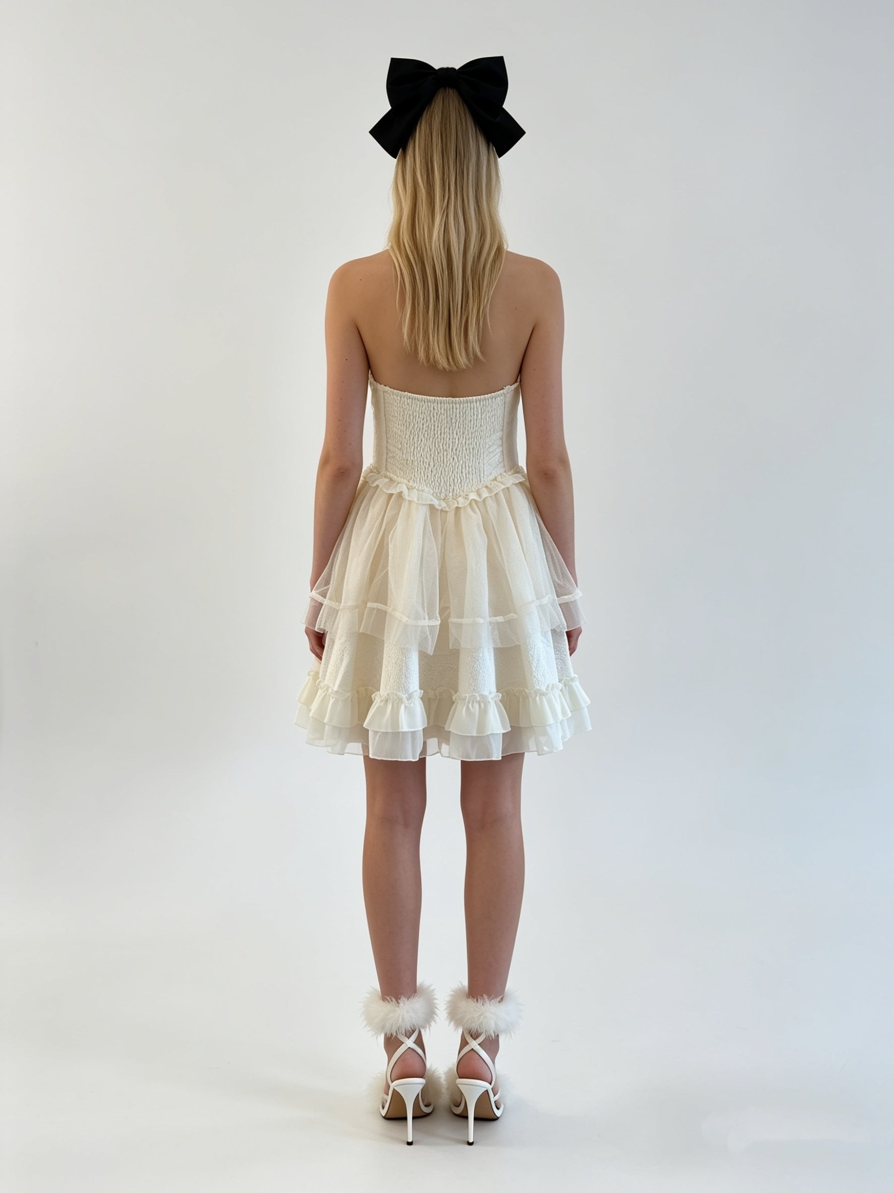 Halter Cross-Lace Corset Tiered Tulle Mini Dress