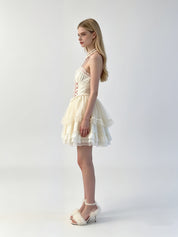 Halter Cross-Lace Corset Tiered Tulle Mini Dress