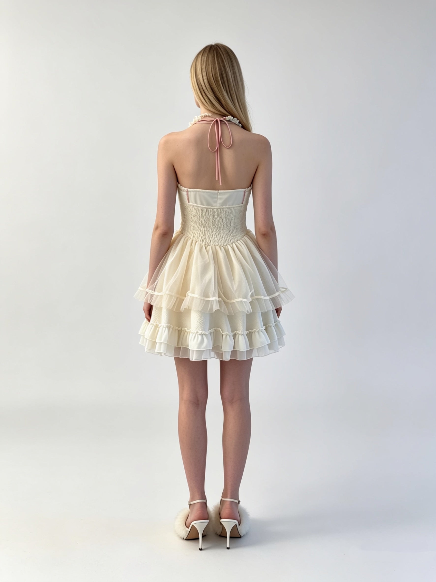 Halter Cross-Lace Corset Tiered Tulle Mini Dress