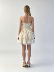 Halter Cross-Lace Corset Tiered Tulle Mini Dress