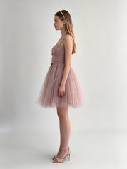 Ruched Double Bow Corset Tulle Mini Dress