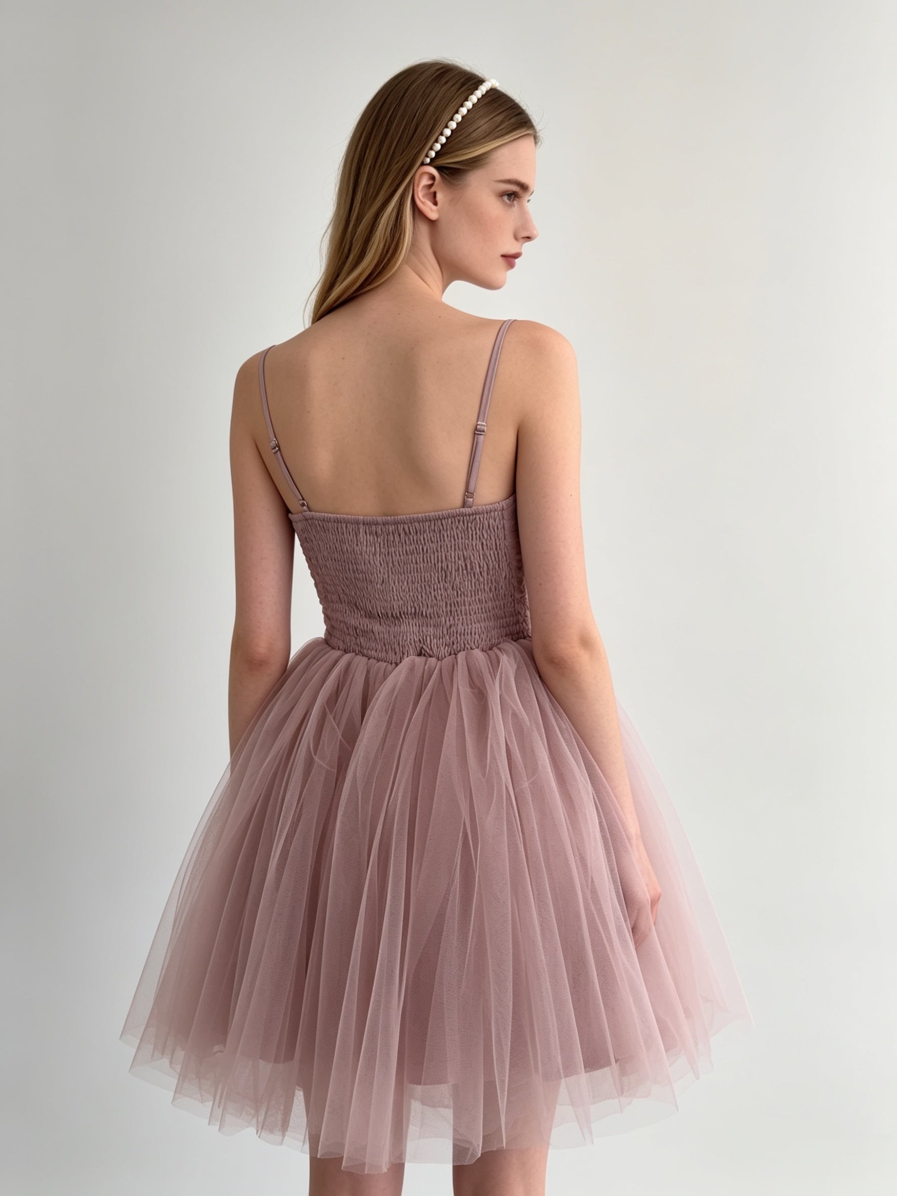 Ruched Double Bow Corset Tulle Mini Dress