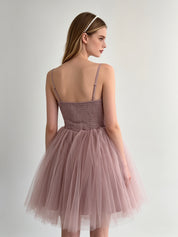 Ruched Double Bow Corset Tulle Mini Dress