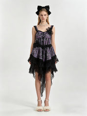 Gothic Lolita Jacquard Corset Tiered Lace Hi-Lo Mini Dress