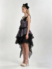 Gothic Lolita Jacquard Corset Tiered Lace Hi-Lo Mini Dress