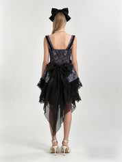 Gothic Lolita Jacquard Corset Tiered Lace Hi-Lo Mini Dress