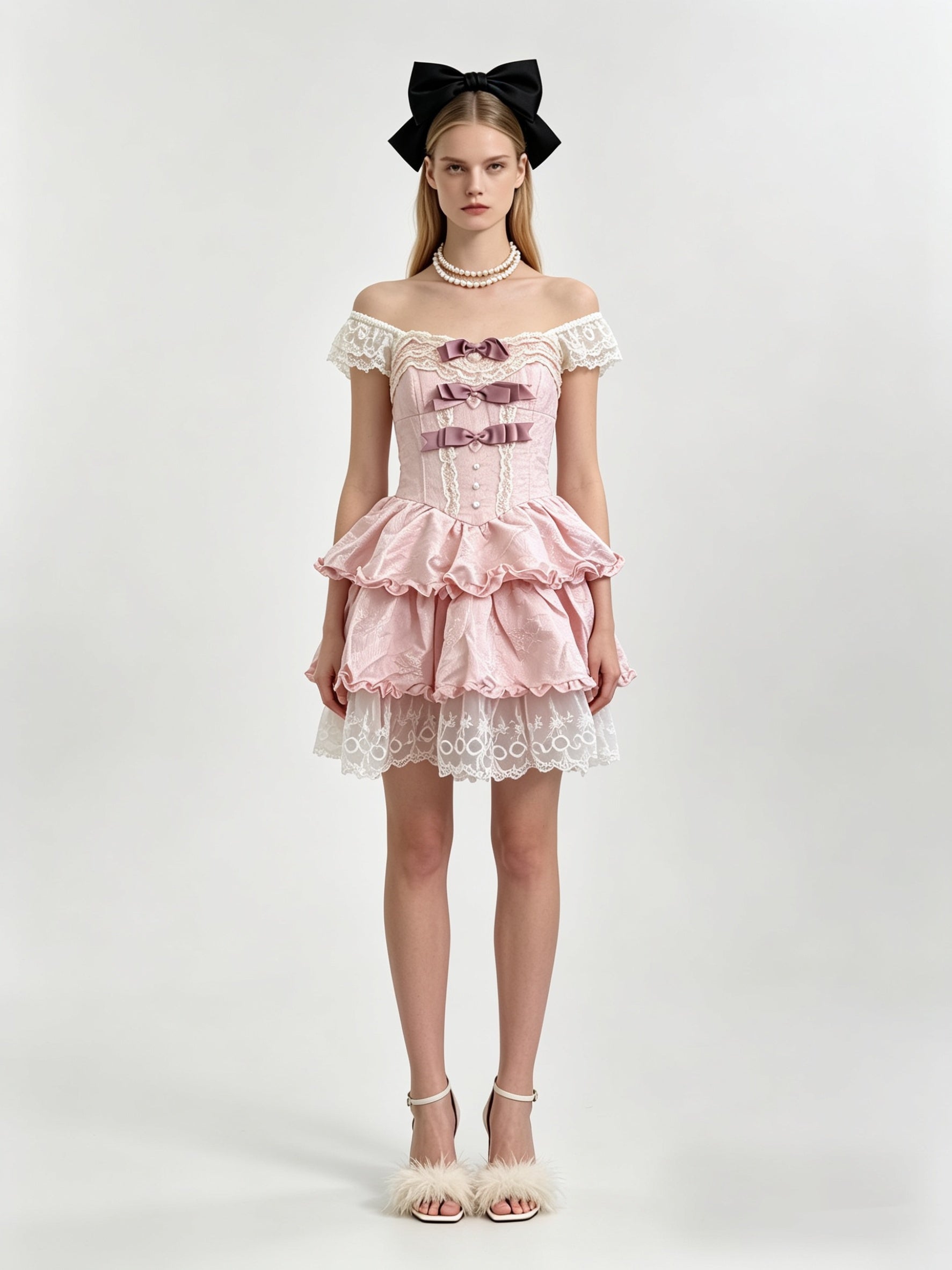 Lolita Off-Shoulder Corset Tiered Bubble Mini Dress