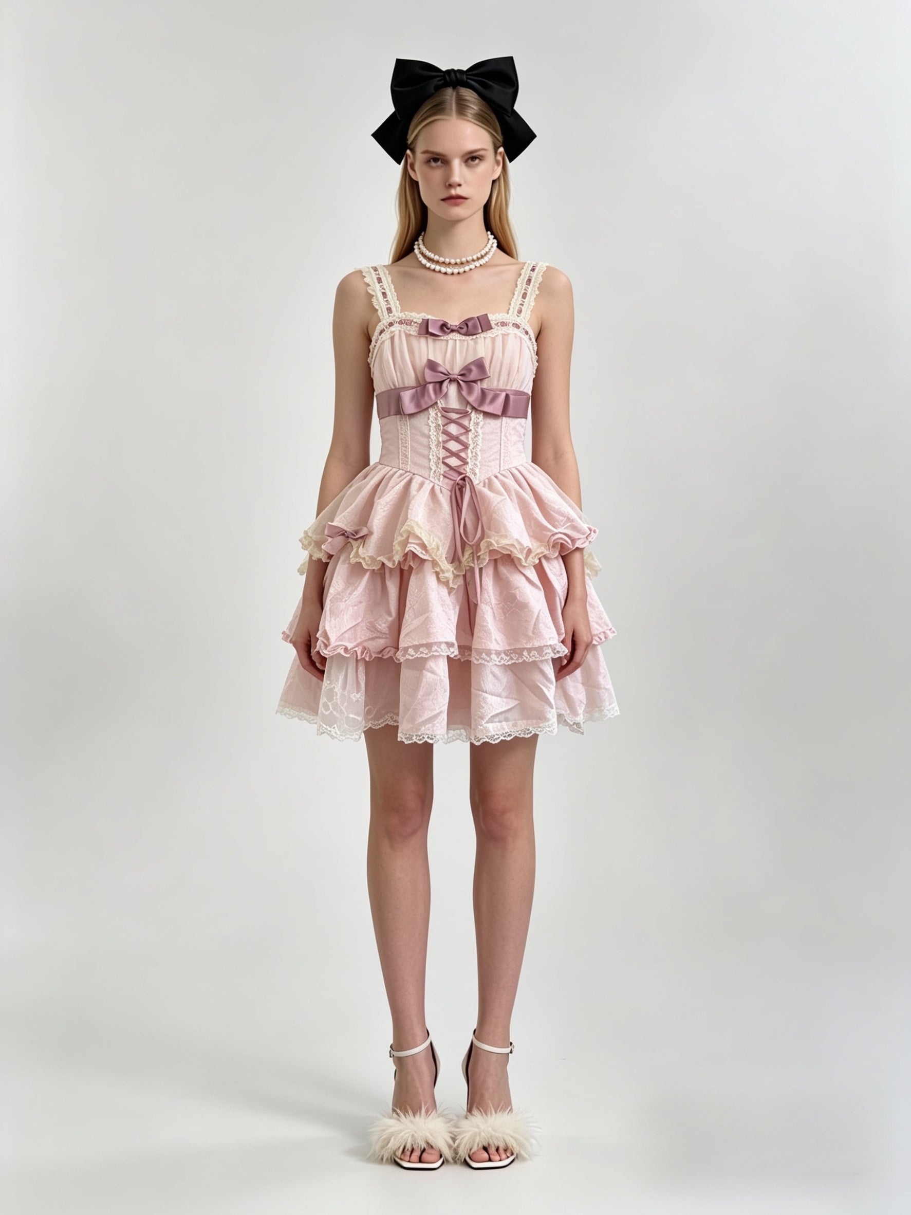 Lolita Corset Lace-Up Tiered Bubble Mini Dress