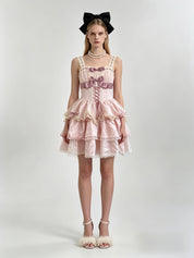 Lolita Corset Lace-Up Tiered Bubble Mini Dress