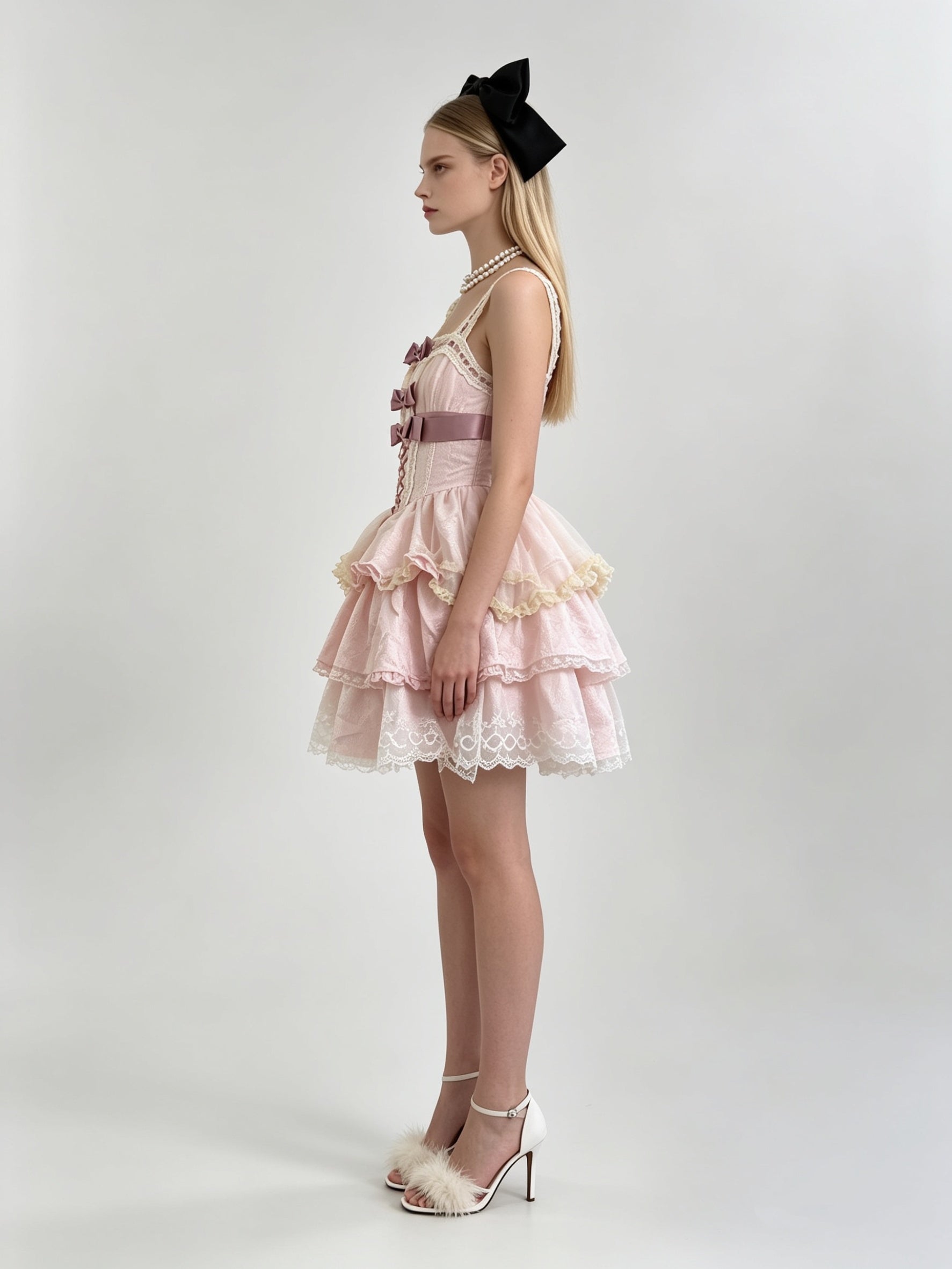 Lolita Corset Lace-Up Tiered Bubble Mini Dress