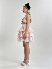 Lolita Corset Lace-Up Tiered Bubble Mini Dress