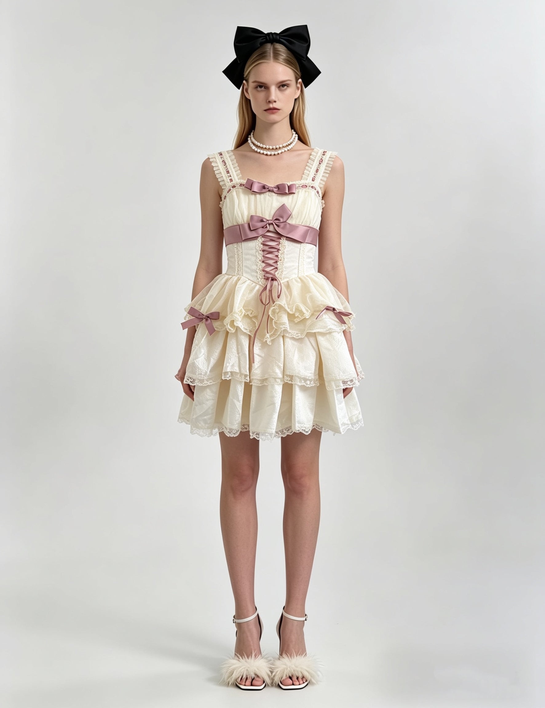 Lolita Corset Lace-Up Tiered Bubble Mini Dress
