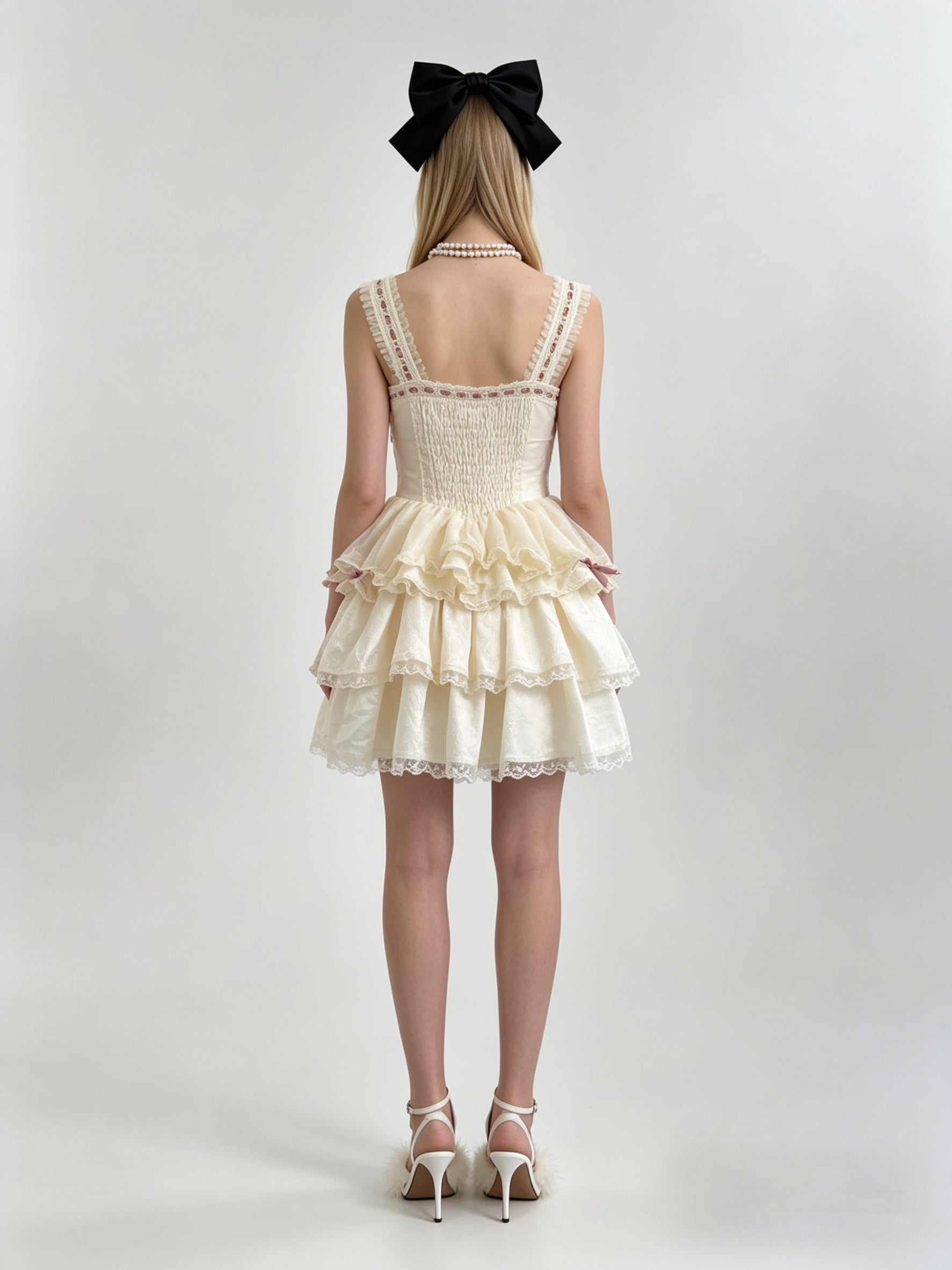Lolita Corset Lace-Up Tiered Bubble Mini Dress