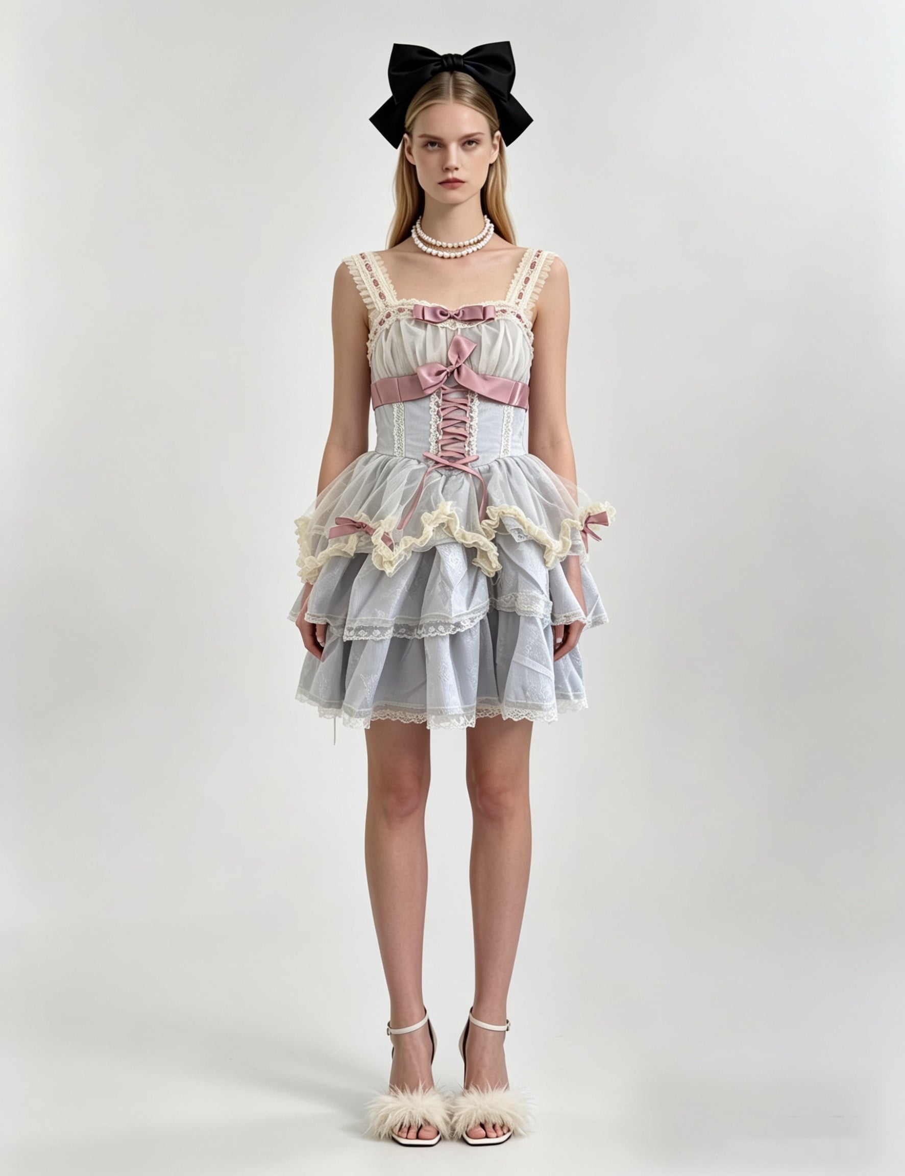 Lolita Corset Lace-Up Tiered Bubble Mini Dress