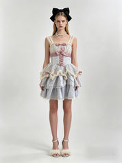 Lolita Corset Lace-Up Tiered Bubble Mini Dress