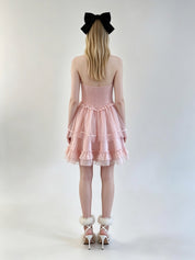 Halter Cross-Lace Corset Tiered Tulle Mini Dress