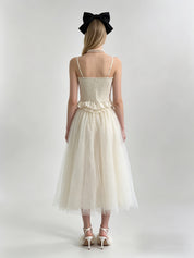 Scallop Lace Bow Corset Top & Glitter Tulle Midi Skirt Set