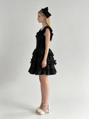 Black Ruffle Square Neck Double-Breasted Corset Tiered Mini Dress