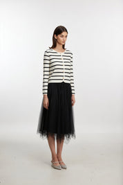Black Asymmetric Tulle Midi Skirt