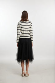 Black Asymmetric Tulle Midi Skirt