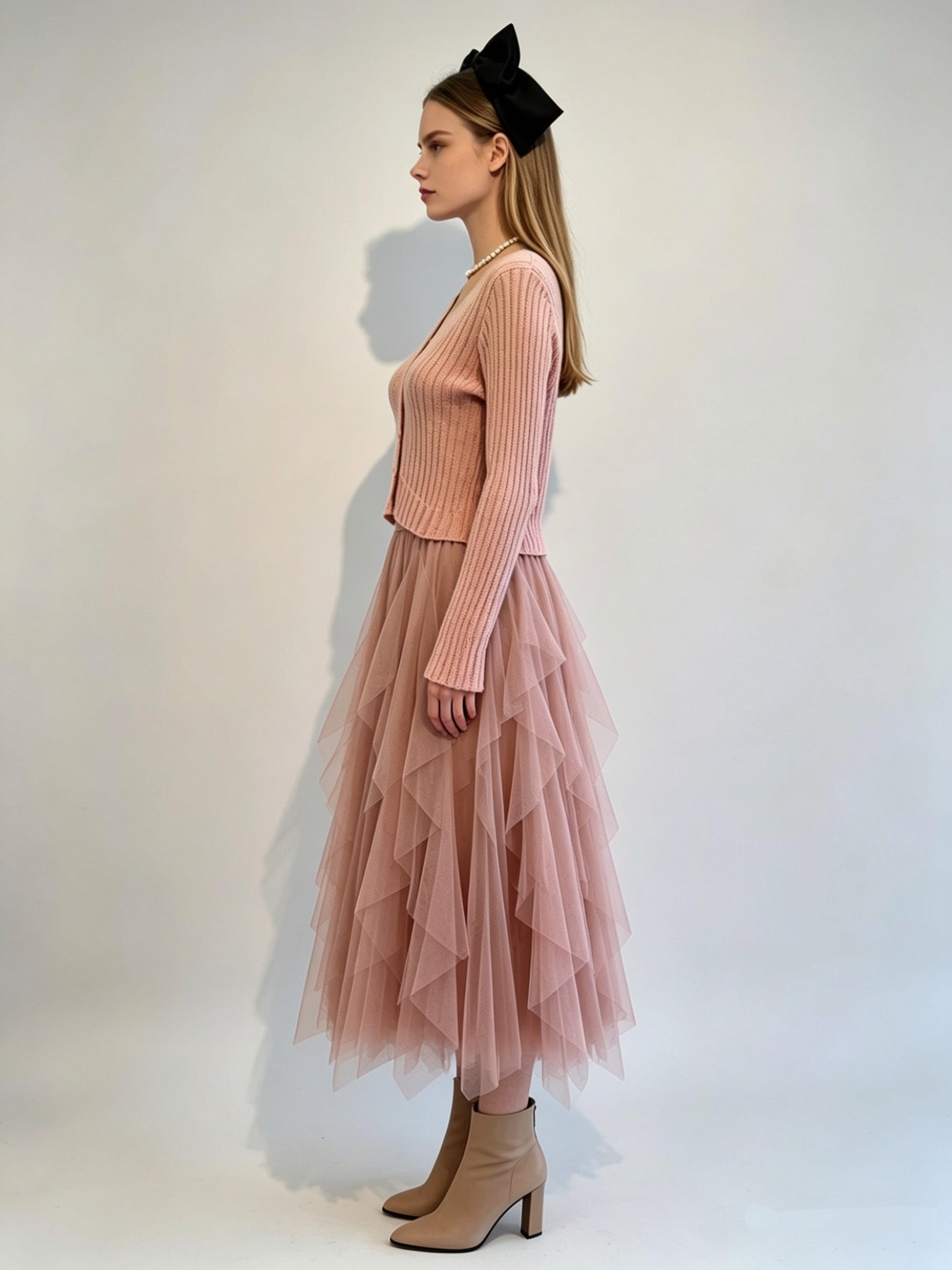 Blush Pink Fitted Ribbed Knit Round Neck Button Cardigan