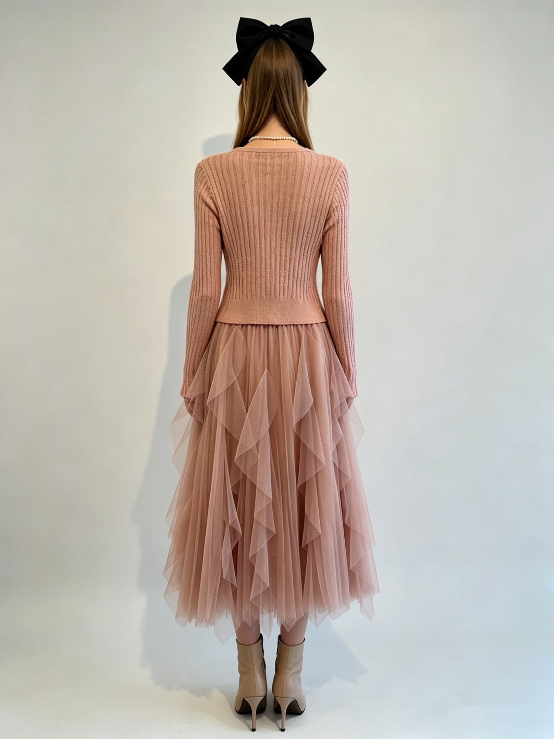 Blush Pink Fitted Ribbed Knit Round Neck Button Cardigan