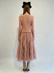 Blush Pink Fitted Ribbed Knit Round Neck Button Cardigan