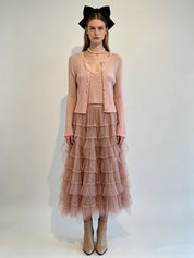 Blush Pink Ribbed Knit Cardigan & Lace Cami Top Set
