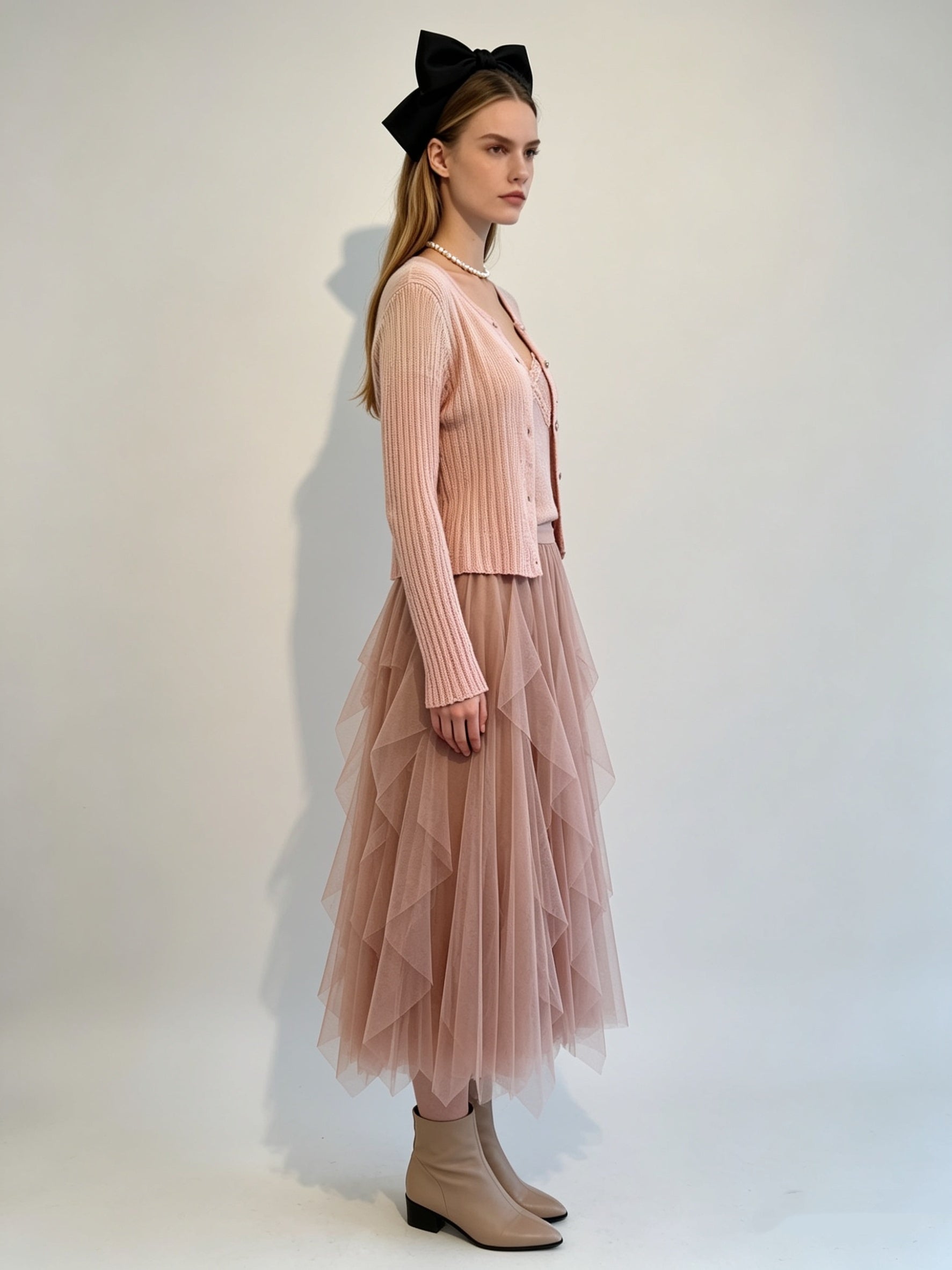 Blush Pink Ribbed Knit Cardigan & Lace Cami Top Set
