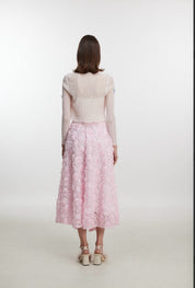 3D Rosette Appliqué Tulle Midi Skirt with Elasticated Waistband